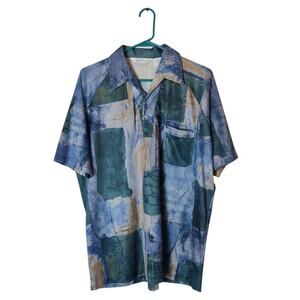 Vtg 70s Lilly Dache Retro Abstract Watercolor Artsy Polo Golf Shirt Large Preppy